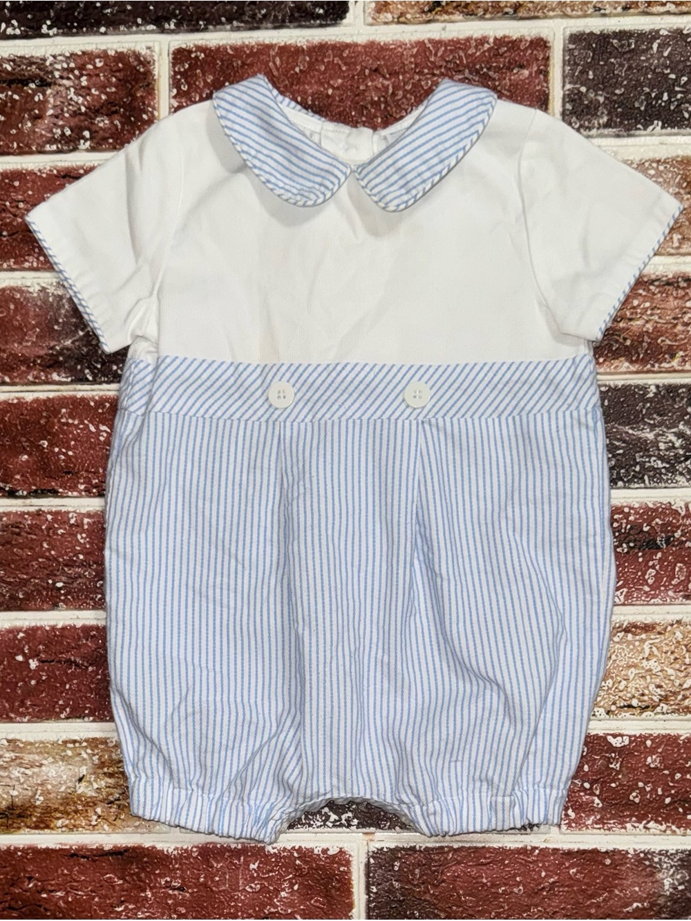 Luli & Me blue white bubble romper 9m baby boys boutique